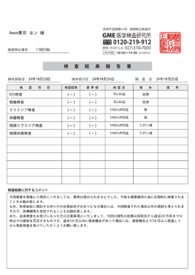 ヨンの性病検査証明書